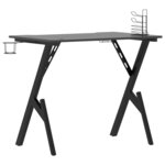 Bureau table poste de travail meuble d'ordinateur informatique étude de jeu avec pieds en forme de Y 90 x 60 x 75 cm noir 02_0023772