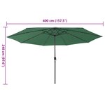 vidaXL Parasol de jardin avec lumières LED et mât en métal 400 cm vert