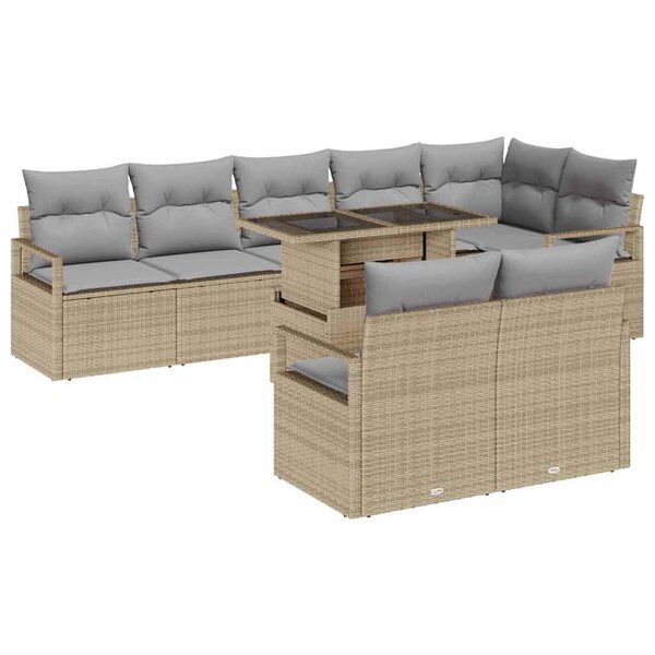vidaXL Ensemble de canapé de jardin 9 Pièces Beige Poly rotin