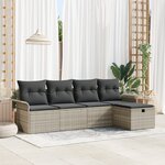 Ensemble canapé jardin vidaXL 5 pièces avec coussins Gris clair Poly Rotin