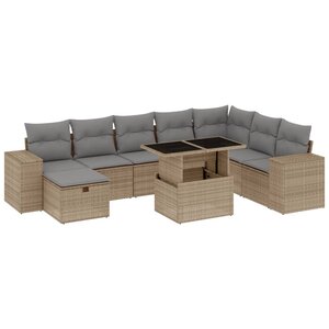 vidaXL Salon de jardin avec coussins 9 Pièces beige résine tressée