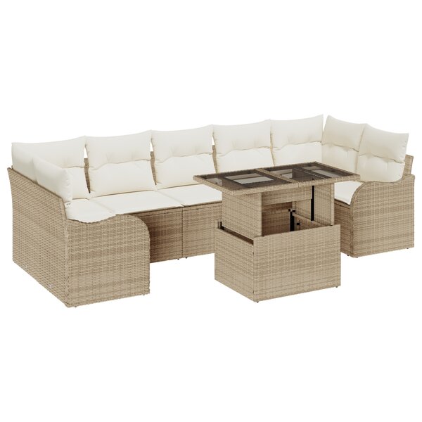 Ensemble de canapé de jardin 8 pièces avec coussins Beige Rotin Poly