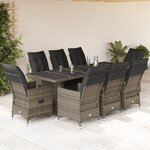 vidaXL Ensemble de bistro de jardin 9 Pièces coussins gris poly rotin