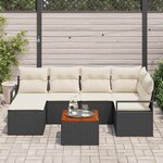 vidaXL Ensemble de canapé de jardin avec coussin 7 Pièces Noir Poly rotin