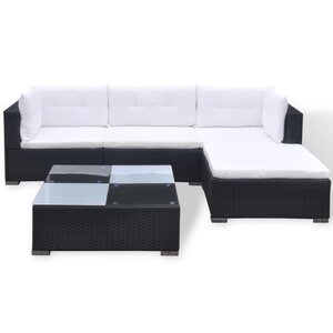 Salon de jardin meuble d'extérieur ensemble de mobilier 5 pièces avec coussins résine tressée noir 02_0016482