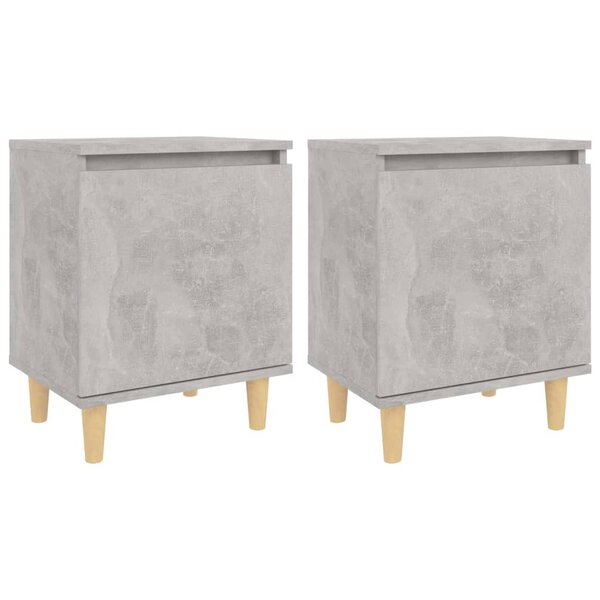 vidaXL Tables de chevet avec pieds en bois 2 Pièces Gris béton 40x30x50cm