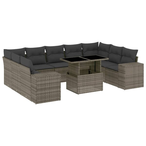 vidaXL Salon de jardin avec coussins 10 Pièces gris résine tressée