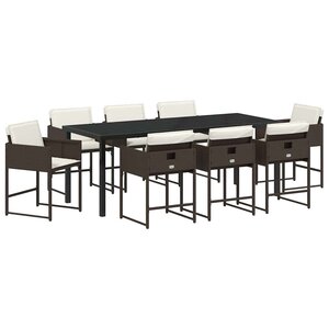 vidaXL Ensemble de salle à manger pour jardin 9 Pièces Marron polyrotin