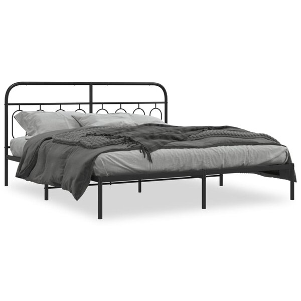 vidaXL Cadre de lit métal sans matelas et tête de lit noir 160x200 cm