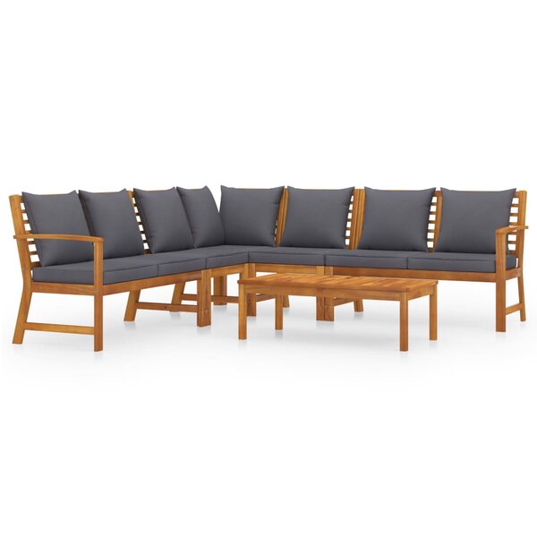 Salon de jardin meuble d'extérieur ensemble de mobilier 6 pièces avec coussin bois d'acacia solide 02_0016619