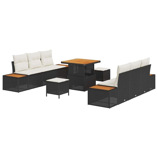 vidaXL Ensemble de canapé de jardin avec coussin 9 Pièces Noir Poly rotin