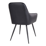 Chaise de salle à manger à accoudoirs en cuir synthétique noir avec pieds noirs