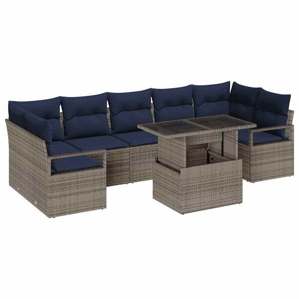 vidaXL Ensemble de canapé de jardin 8 Pièces gris et bleu marine