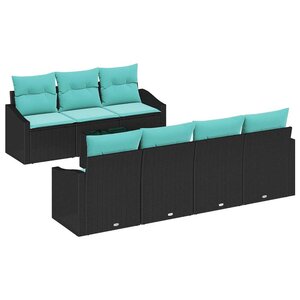 vidaXL Ensemble de Canapés 8 Pièces Noir et turquoise polyrotin