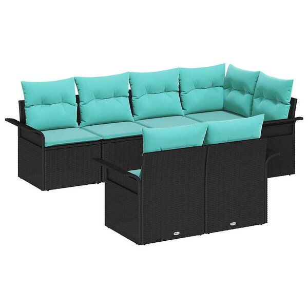 vidaXL Ensemble de canapé de jardin avec coussin 7 Pièces Noir polyrotin