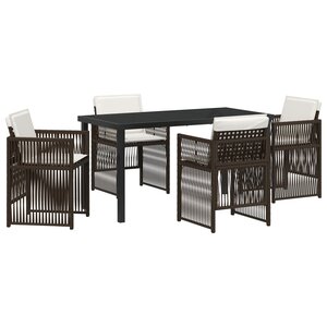 Ensemble de salle à manger de jardin 5 pièces vidaXL avec coussins Marron en Poly Rotin