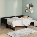 vidaXL Lit coulissant Noir Bois de pin solide 2x(80x200) cm