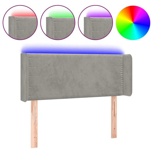 vidaXL Tête de lit à LED Gris clair 103x16x78/88 cm Velours