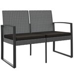 vidaXL Banc de jardin à 2 places et coussins gris foncé PP rotin