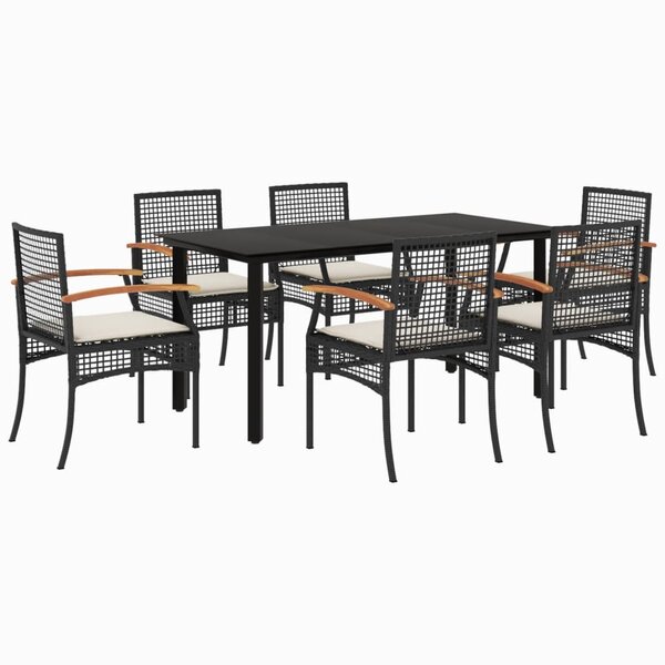 vidaXL Ensemble à manger de jardin coussins 7Pièces Noir Résine tressée