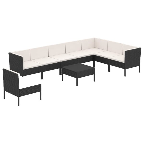Salon de jardin meuble d'extérieur ensemble de mobilier 9 pièces avec coussins résine tressée noir 02_0018144