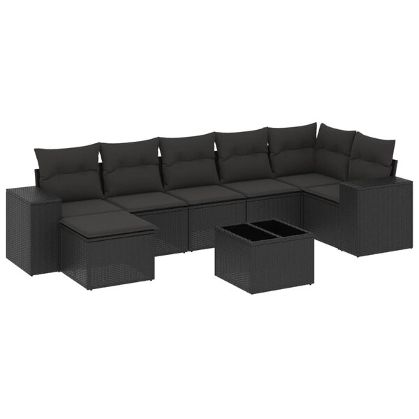 vidaXL Salon de jardin 8 Pièces avec coussins noir résine tressée