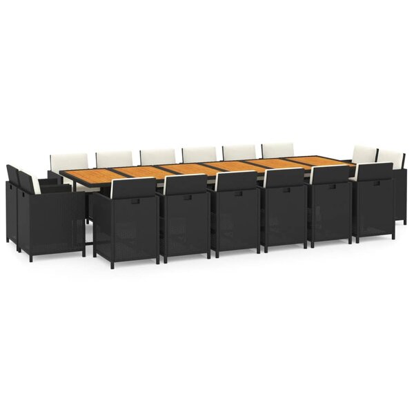 vidaXL Ensemble à dîner de jardin coussins 17 Pièces Résine tressée Noir