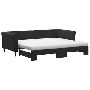 vidaXL Lit de jour avec gigogne et matelas noir 90x200 cm velours