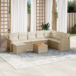 vidaXL Salon de jardin avec coussins 9 Pièces beige résine tressée