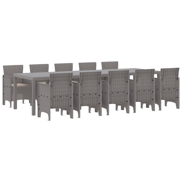 Ensemble repas jardin vidaXL 11 pièces avec coussins gris clair Poly Rattan