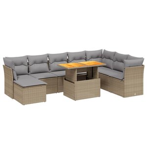 vidaXL Salon de jardin avec coussins 9 Pièces beige résine tressée