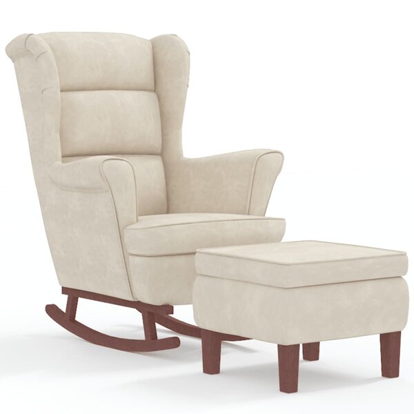 vidaXL Chaise à bascule avec pieds en bois et tabouret Crème Velours