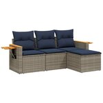 vidaXL Salon de jardin 4 Pièces avec coussins gris résine tressée