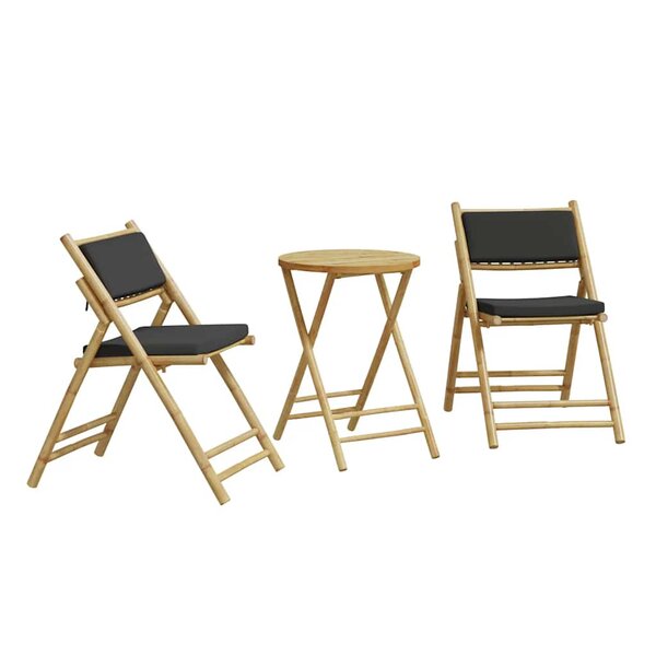 vidaXL Ensemble de bistro pliante 3 Pièces et coussins gris foncé bambou