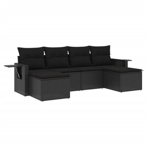 vidaXL Salon de jardin 6 Pièces avec coussins noir résine tressée