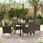 Ensemble de salle à manger de jardin 5 pièces avec coussins marron poly rattan