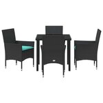 vidaXL Ensemble table et chaises avec coussin 5 Pièces Noir Rotin PE