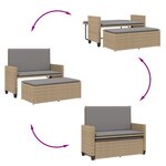 vidaXL Banc de jardin et coussins et repose-pied beige résine tressée