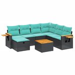 vidaXL Salon de jardin 8 Pièces avec coussins noir résine tressée