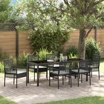 vidaXL Ensemble de salle à manger de jardin 7 pièces avec coussins Noir Poly Rotin