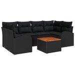 vidaXL Ensemble de canapé de jardin 7 pièces avec coussins noirs en poly rotin acacia