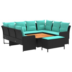 vidaXL Ensembles de meubles 7 Pièces Noir et turquoise Rotin PE