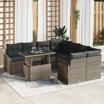 vidaXL Ensemble de canapé de jardin en 9 pièces avec coussins gris poly rotin