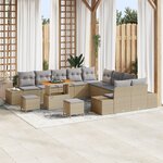 Ensemble de Canapé de Jardin de 13 Pièces Avec Coussins Beige Poly Rattan Acacia