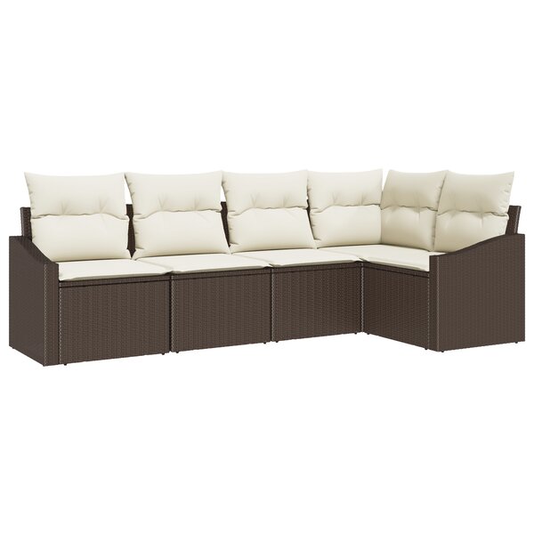vidaXL Ensemble de salle à manger de jardin de 5 pièces avec coussins en poly rattan marron