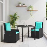 vidaXL Ensemble de salle à manger pour jardin 3 Pièces Noir Poly rotin