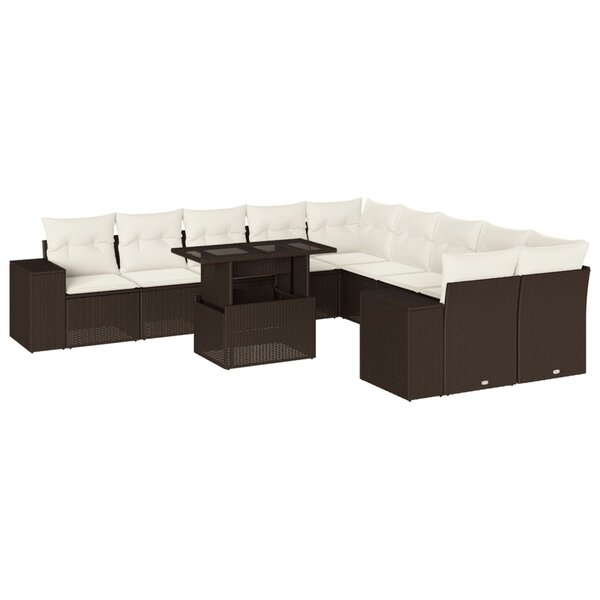vidaXL Salon de jardin et coussins 11 Pièces marron résine tressée