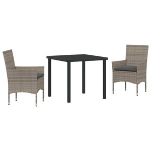 vidaXL Ensemble de Salle à Manger de Jardin 3 Pièces avec Coussins Rattan Synthétique Gris