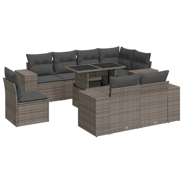 vidaXL Salon de jardin 9 Pièces avec coussins gris résine tressée