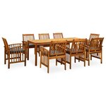 vidaXL Ensemble à manger de jardin 9 Pièces avec coussins Acacia solide
